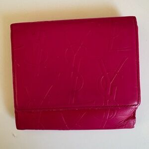 YSL Yves Saint Laurent Pink Monogram Leather Wallet Snap Trifold Card Holder